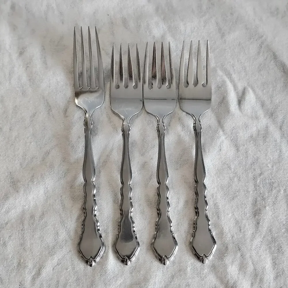 4 Oneida Community Satinique Forks 1 Dinner 3 Salad Stainless Steel Flatware